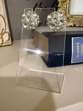 Rhinestone and Silver Tone Dome Button Earrings